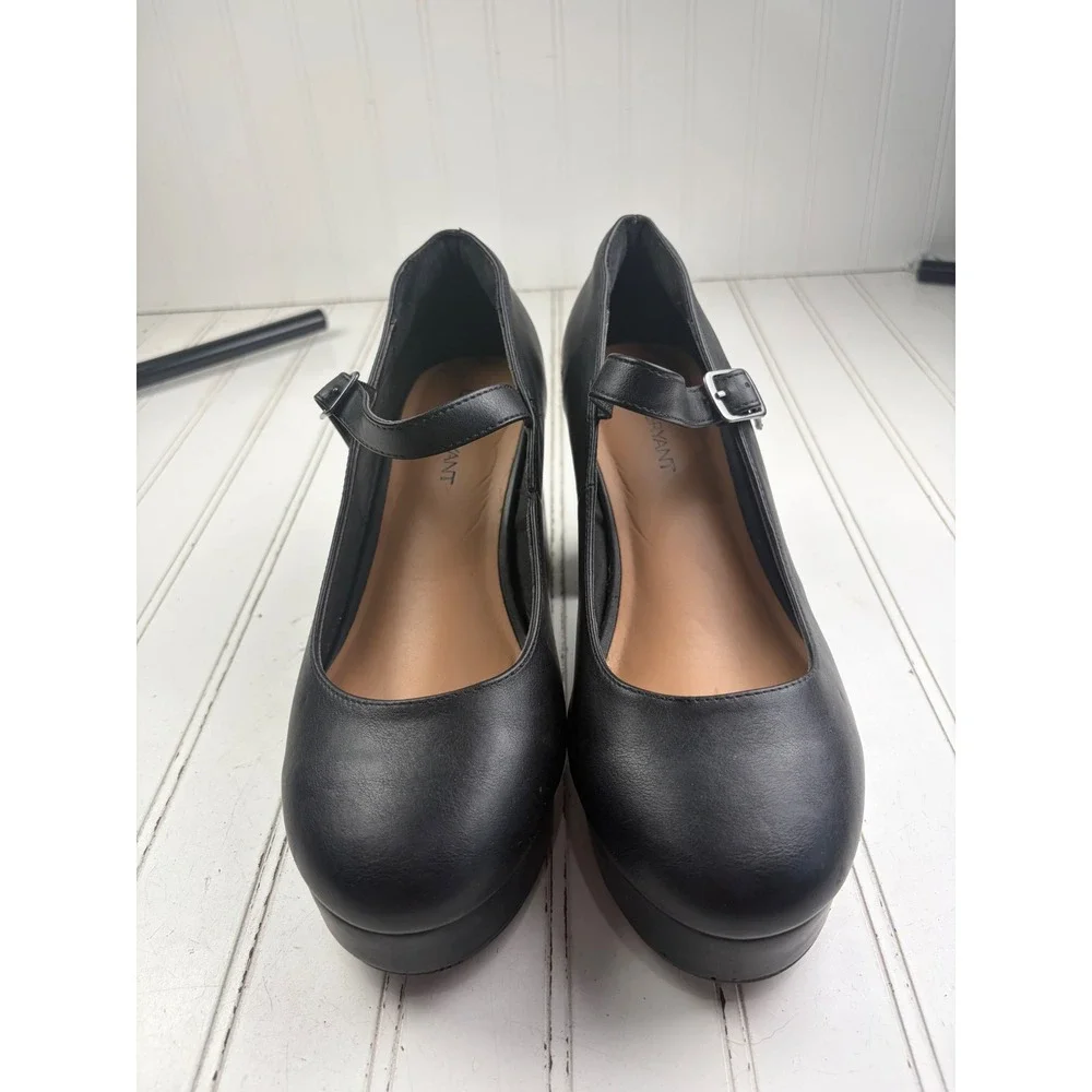 Lane Bryant Vintage Y2K Black Platform Mary Jane Chunky Heels Women's Size 8.5